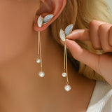 Orecchini Lungo Foglia di Perla