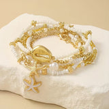 Set di 6 Bracciali in Oro Costiero e Perle