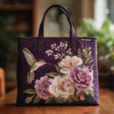 Borsa a Spalla Trapuntata Viola con Colibrì e Orchidee