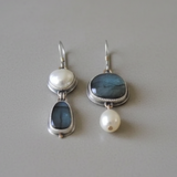 Orecchini Vintage in Pietra Blu e Perla