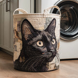 Cestino per la Lavanderia in Stile Rustico con Gatto Nero