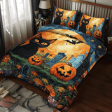 Set di Biancheria da Letto a Tema Halloween con Gatto Spaventoso in 3 Pezzi