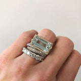 Set di Anelli in Vetro Turchese e Argento Vintage