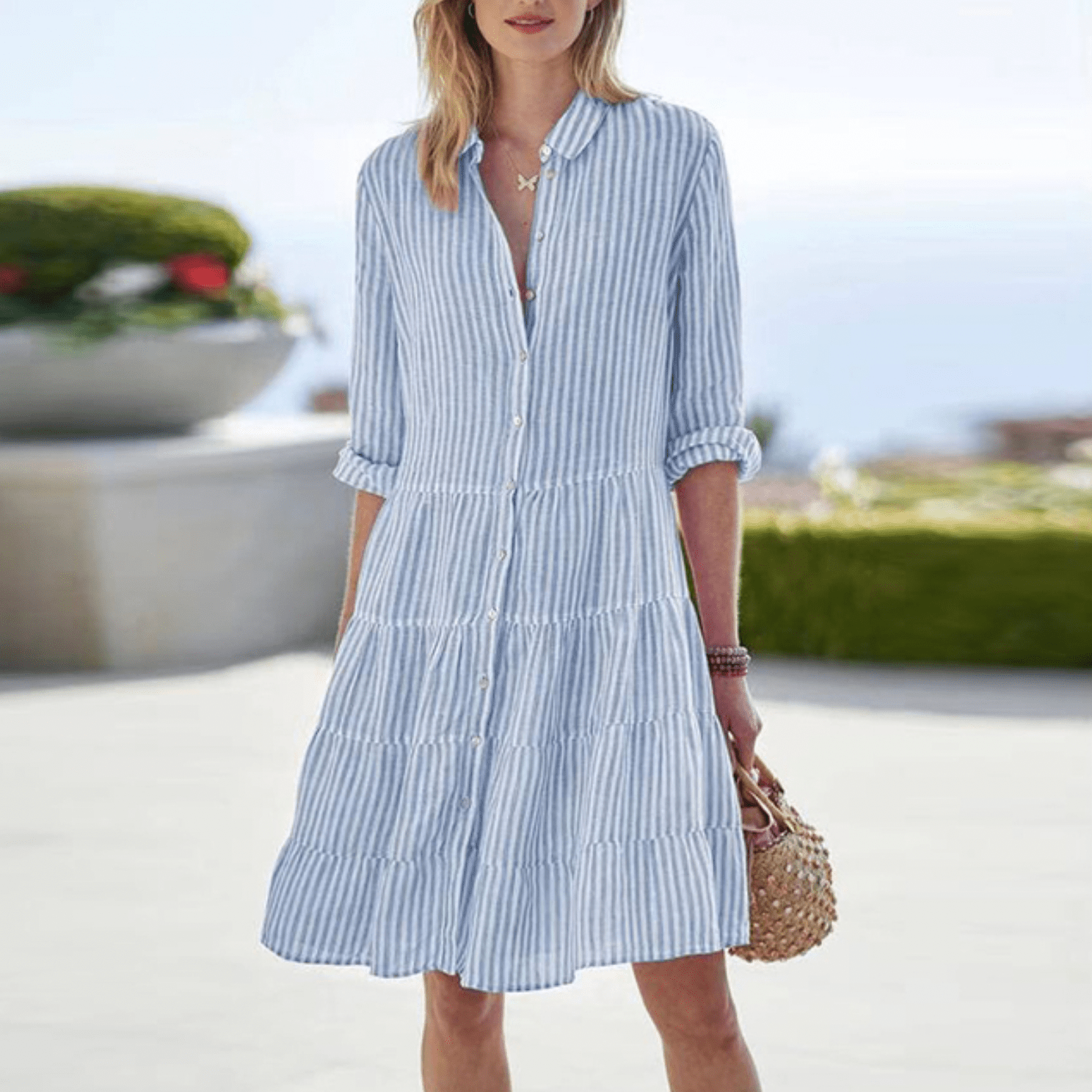 Amelia | Women's Striped Cotton Shirt Dress