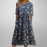Cecilia | Women's Floral Cotton Three Quarter Sleeve Maxi Dress