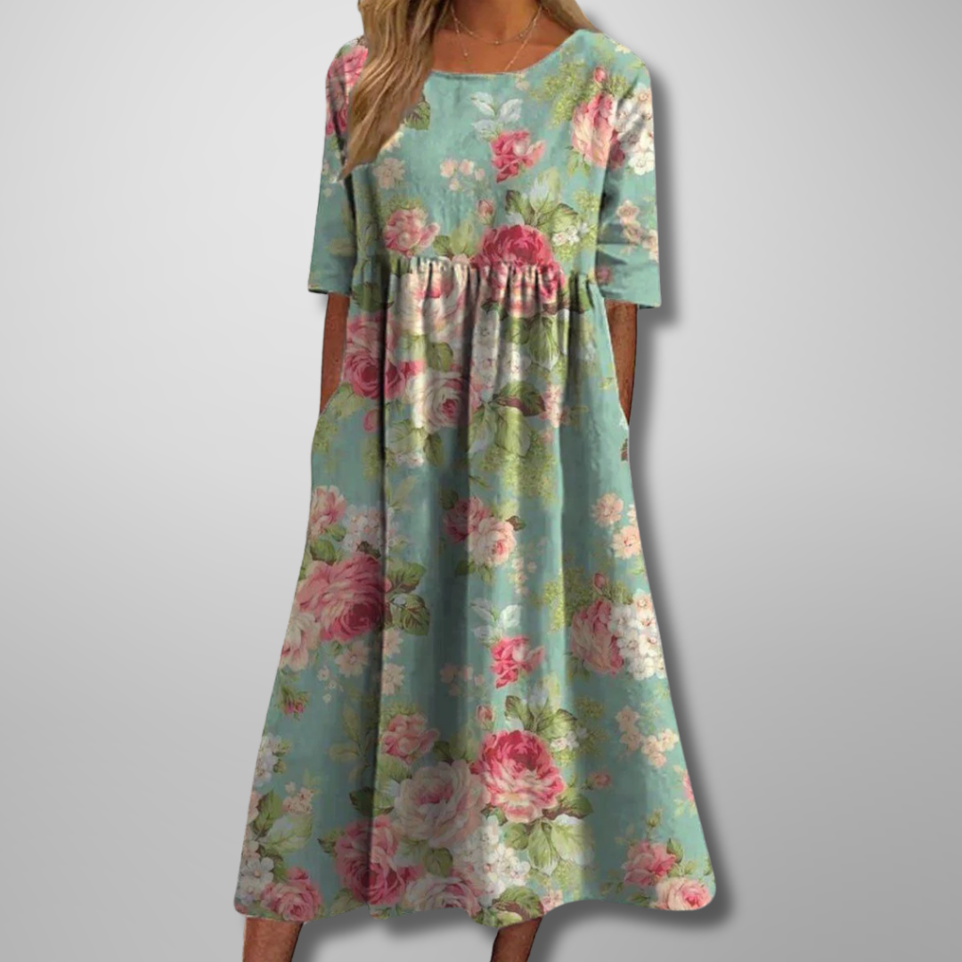 Cecilia | Women's Floral Cotton Three Quarter Sleeve Maxi Dress
