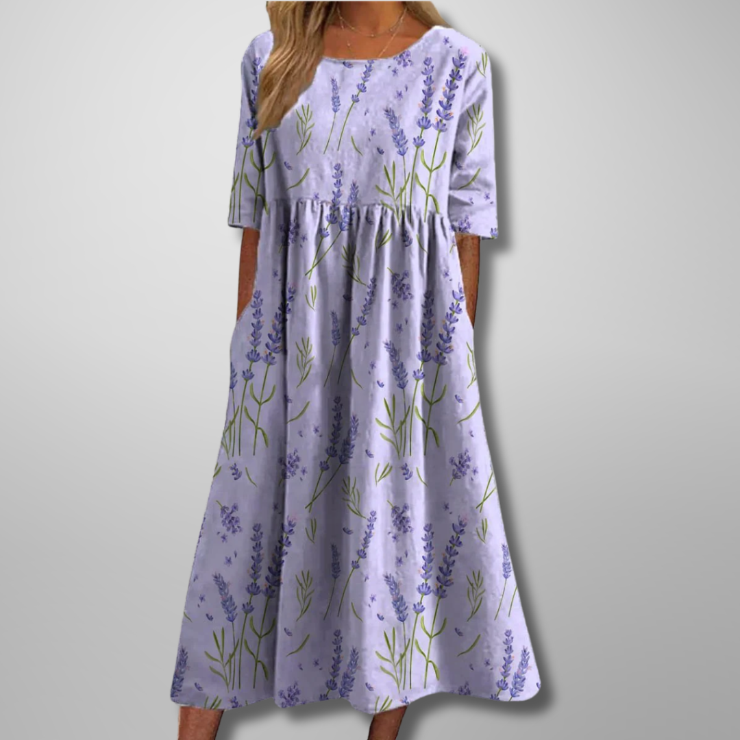 Cecilia | Women's Floral Cotton Three Quarter Sleeve Maxi Dress