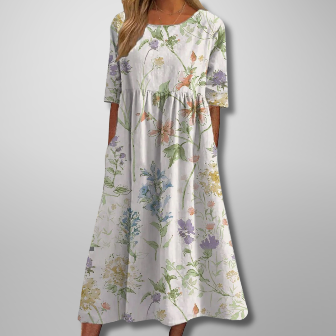 Cecilia | Women's Floral Cotton Three Quarter Sleeve Maxi Dress