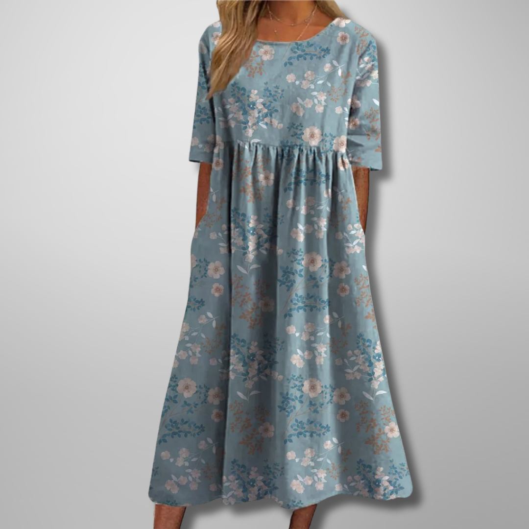 Cecilia | Women's Floral Cotton Three Quarter Sleeve Maxi Dress