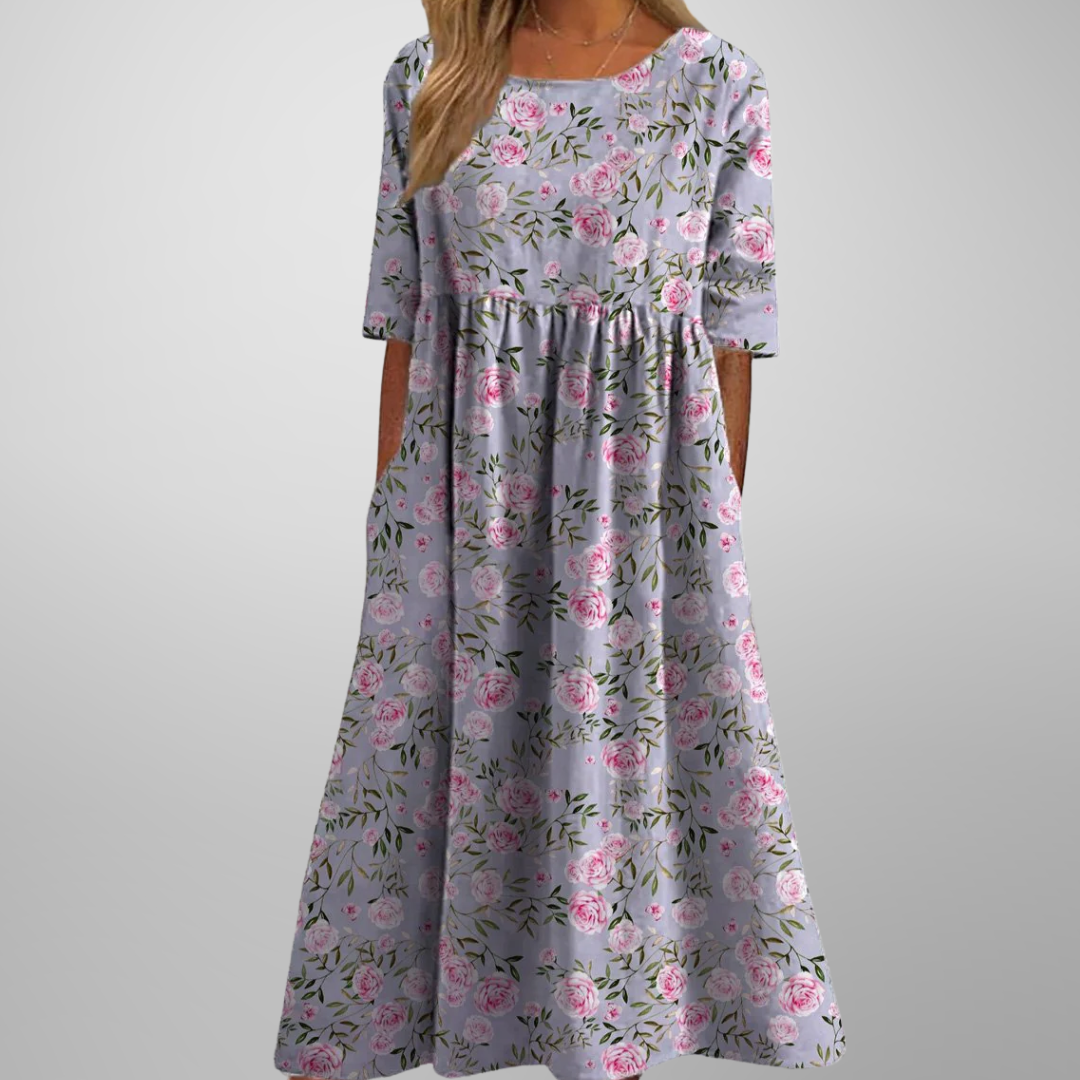 Cecilia | Women's Floral Cotton Three Quarter Sleeve Maxi Dress