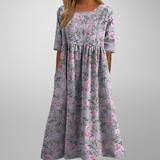Cecilia | Women's Floral Cotton Three Quarter Sleeve Maxi Dress