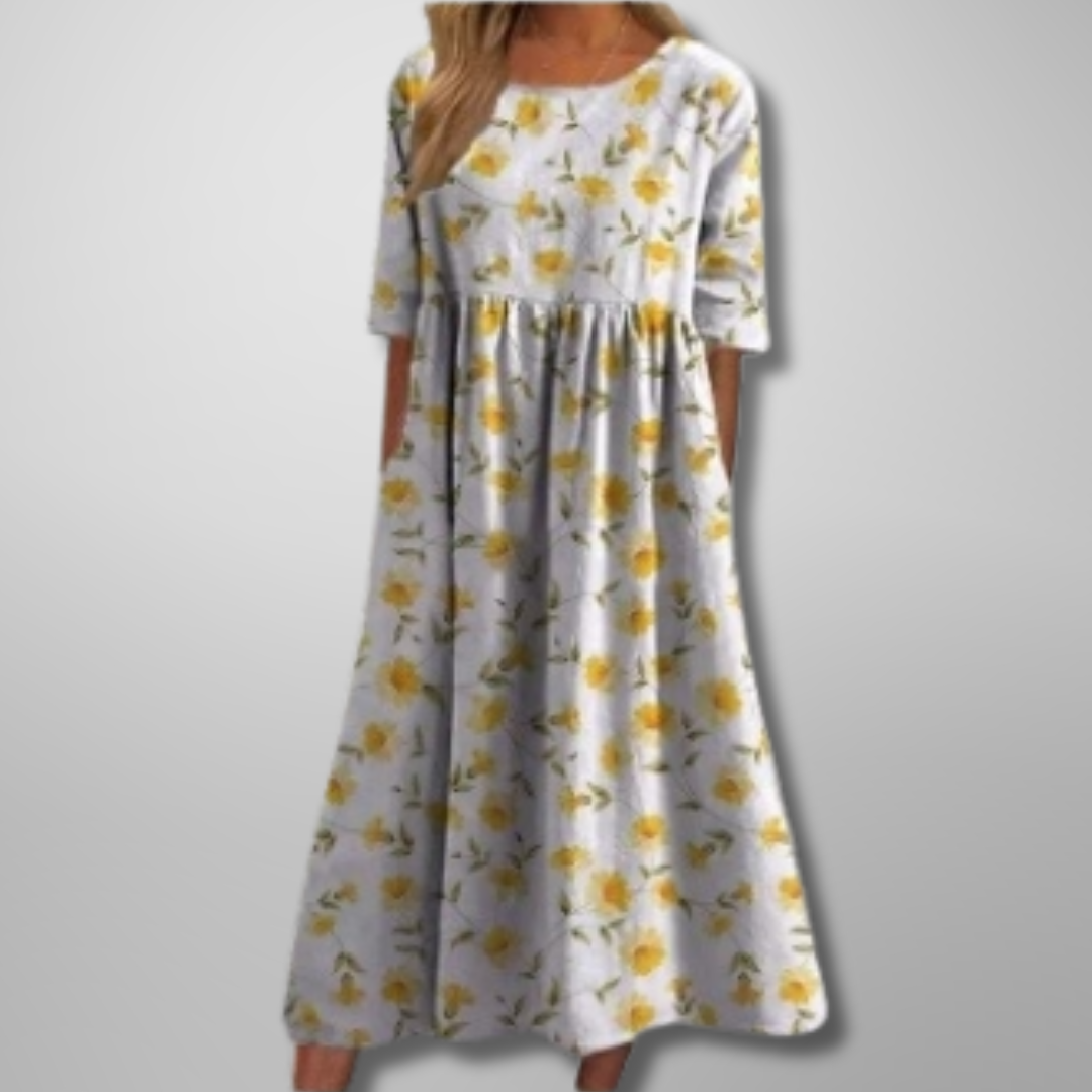 Cecilia | Women's Floral Cotton Three Quarter Sleeve Maxi Dress