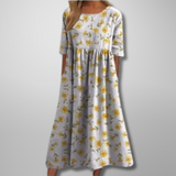 Cecilia | Women's Floral Cotton Three Quarter Sleeve Maxi Dress
