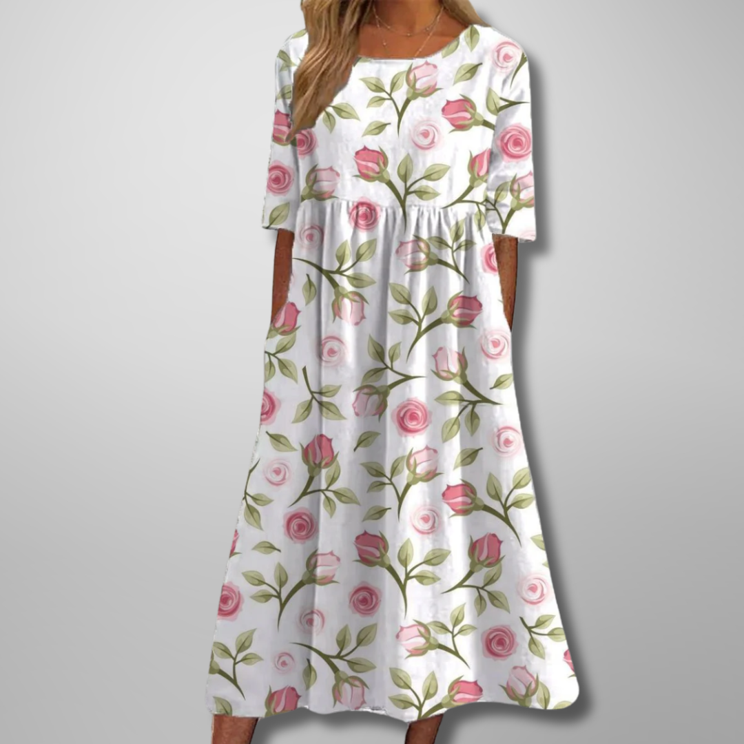 Cecilia | Women's Floral Cotton Three Quarter Sleeve Maxi Dress