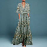 Celeste | Women's Embroidered V Neck Maxi Dress