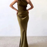 Ellie | Women's One Shoulder Satin Maxi Dress
