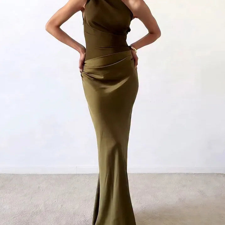 Ellie | Women's One Shoulder Satin Maxi Dress