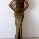 Ellie | Women's One Shoulder Satin Maxi Dress