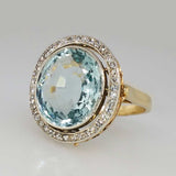 Anello in Vetro Blu Rotondo con Oro