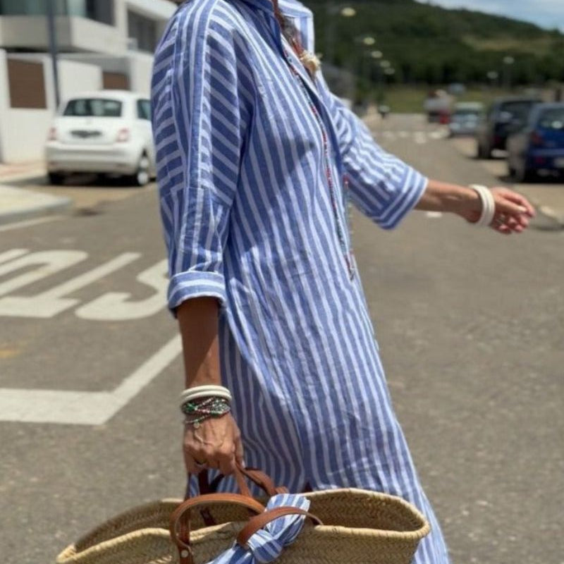 Florence | Women's Striped Cotton Maxi Dress