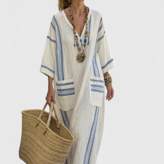 Molly | Women's Striped Linen Maxi Dress