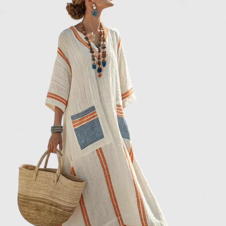 Molly | Women's Striped Linen Maxi Dress