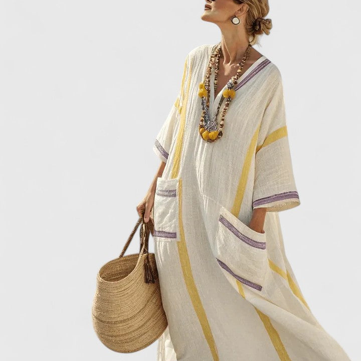 Molly | Women's Striped Linen Maxi Dress